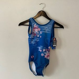 Gymgear Gently used child XL (12) blue with pink flowers Leotard